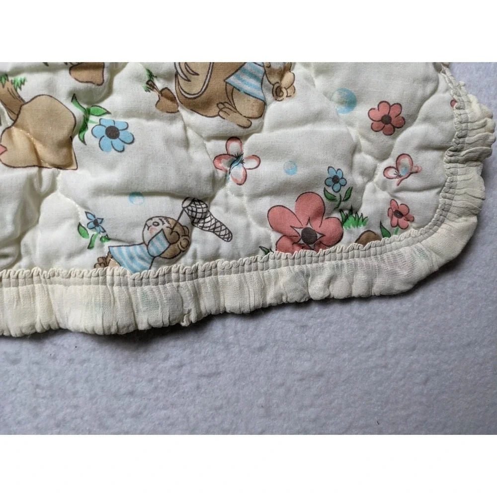 Vintage Baby Quilt Bears Bubbles Flowers 33x54 Inch‎